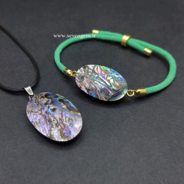 نیم ست زنانه سنگ صدف آبالون تراش بیضی