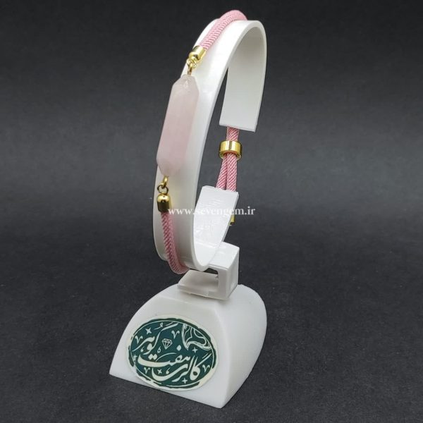 خرید دستبند زنانه سنگ رزکوارتز ماداگاسکار تراش منشوری
