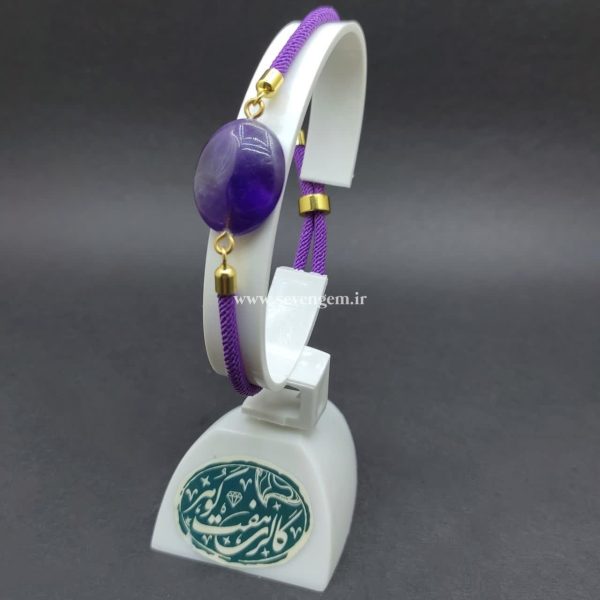 خرید دستبند سنگ آمیتیست برزیلی تیره درجه یک تراش بیضی